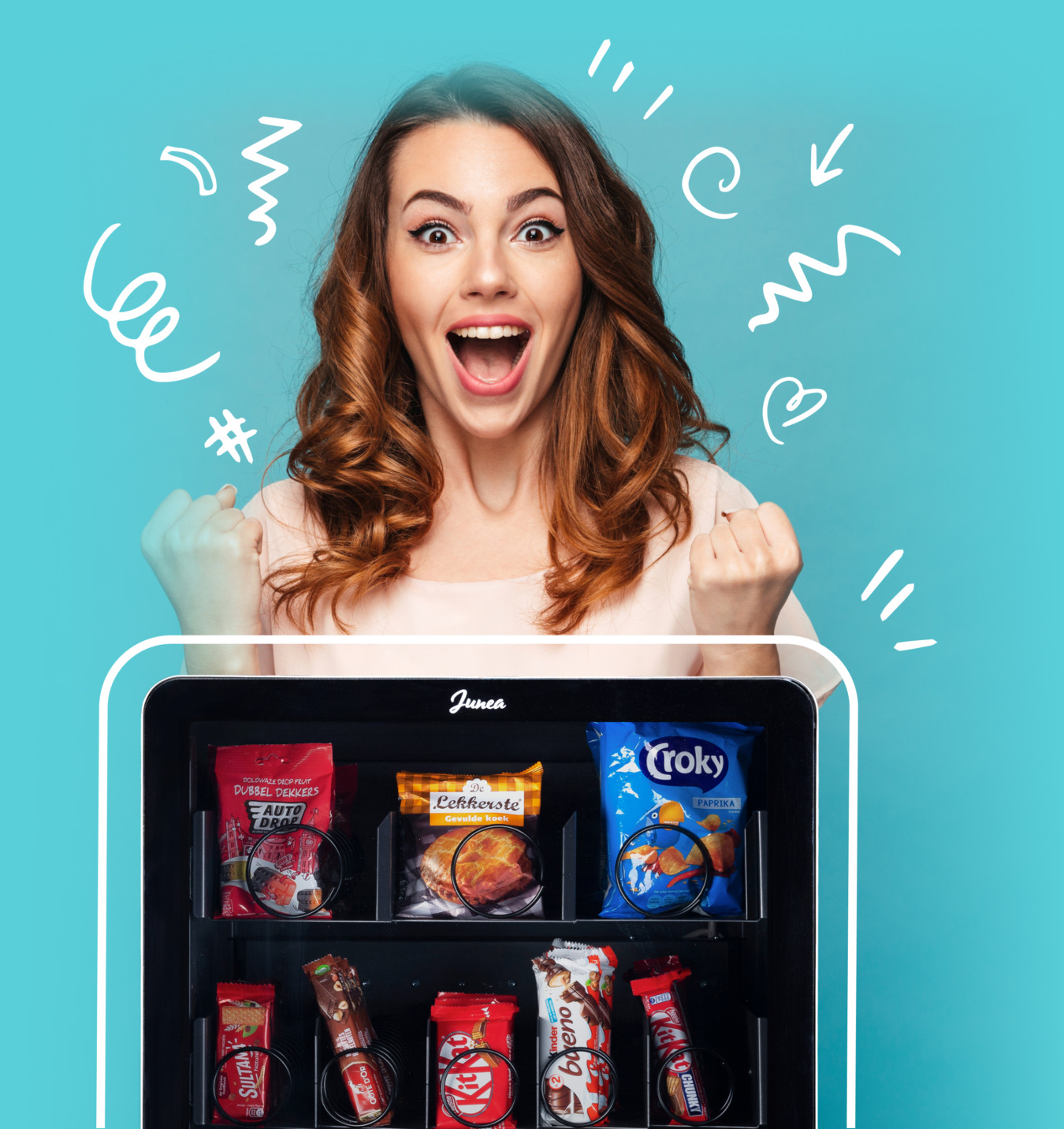 Huur een Junea Snacks snackautomaat voor blij personeel en gasten