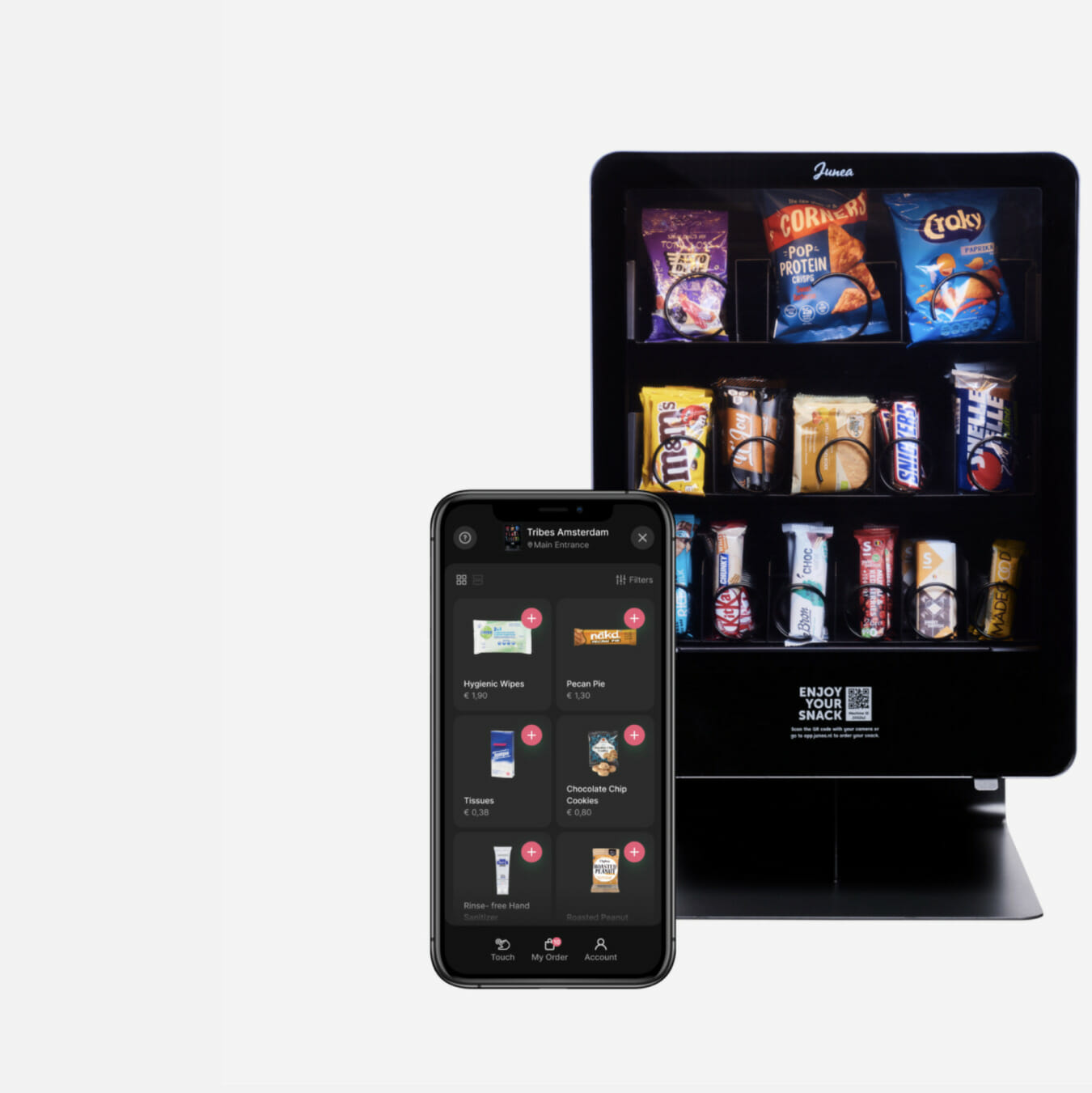 De Junea snacks snack automaat is te bedienen met de smartphone app